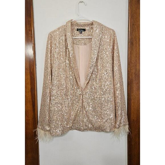 Nicole Miller Jackets & Blazers - Nicole Miller Charlotte All Over Sequin Feather Trimmed Womens Pink Blazer Sz S